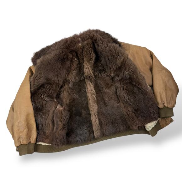 1970's Opossum fur lined distressed leather German aviator jacket by SAVAGE - Picture 2 of 16